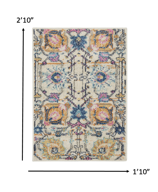 2’ x 3’ Ivory and Multicolor Floral Buds Scatter Rug