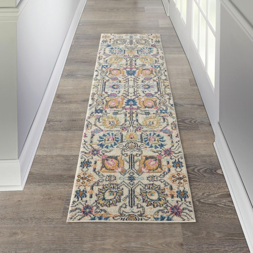 2’ x 8’ Ivory and Multicolor Floral Buds Runner Rug Default Title