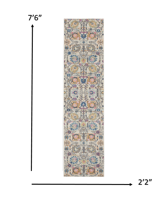 2’ x 8’ Ivory and Multicolor Floral Buds Runner Rug Default Title