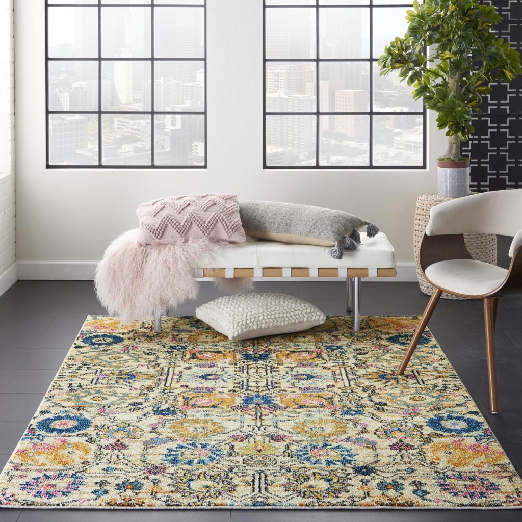 4’ x 6’ Ivory and Multicolor Floral Buds Area Rug Default Title