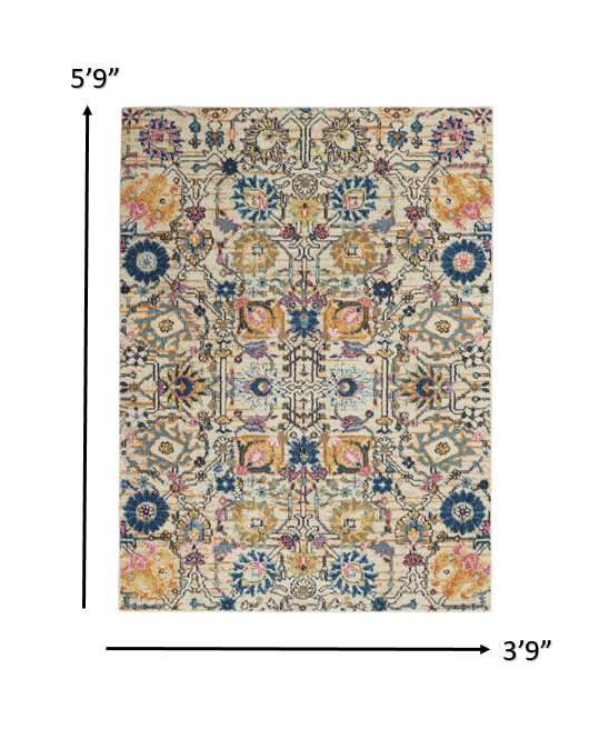 4’ x 6’ Ivory and Multicolor Floral Buds Area Rug Default Title