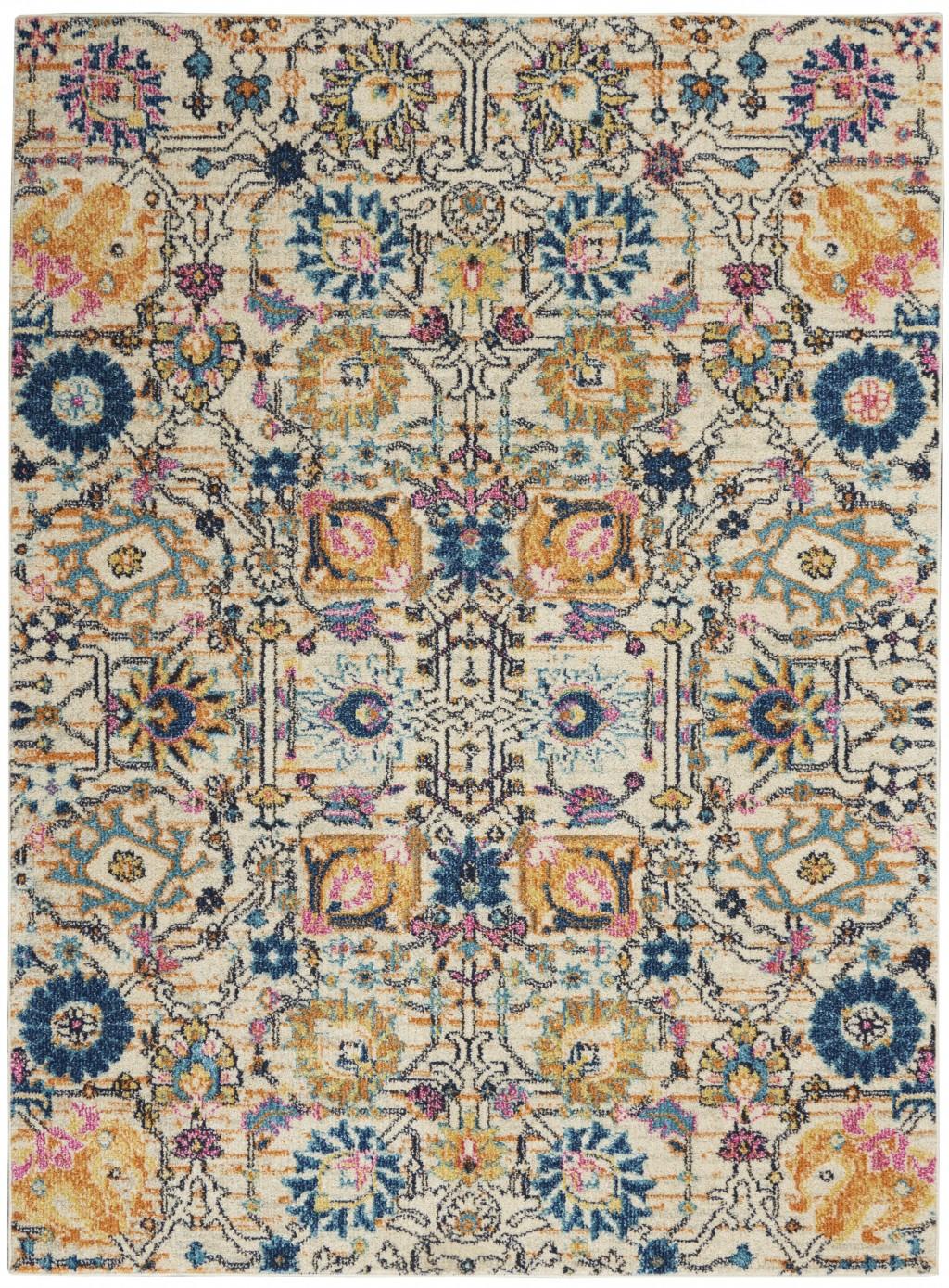 5’ x 7’ Ivory and Multicolor Floral Buds Area Rug Default Title