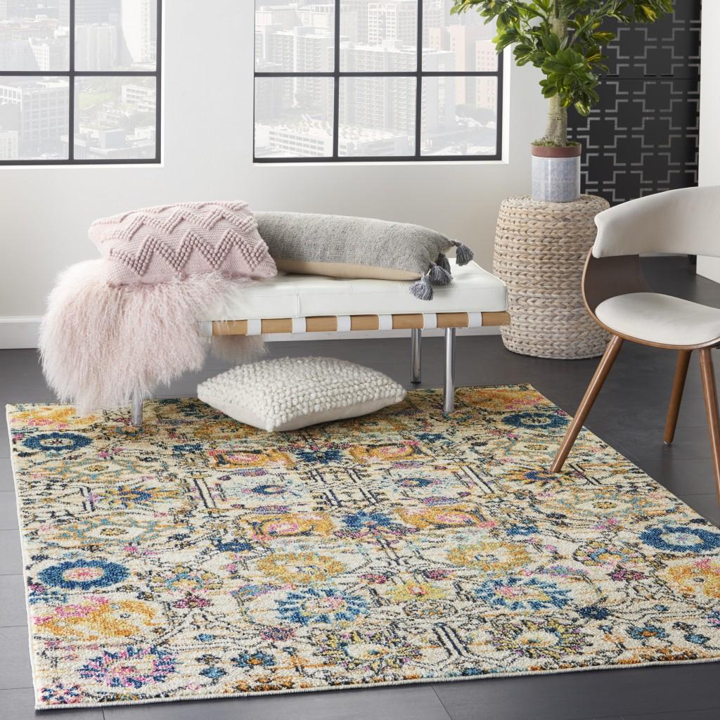 5’ x 7’ Ivory and Multicolor Floral Buds Area Rug Default Title