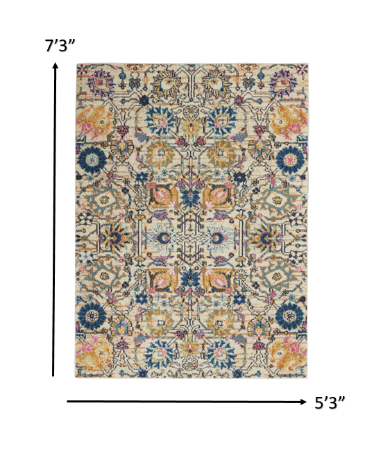 5’ x 7’ Ivory and Multicolor Floral Buds Area Rug Default Title
