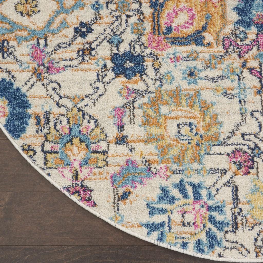 5’ Round Ivory and Multicolor Floral Buds Area Rug Default Title