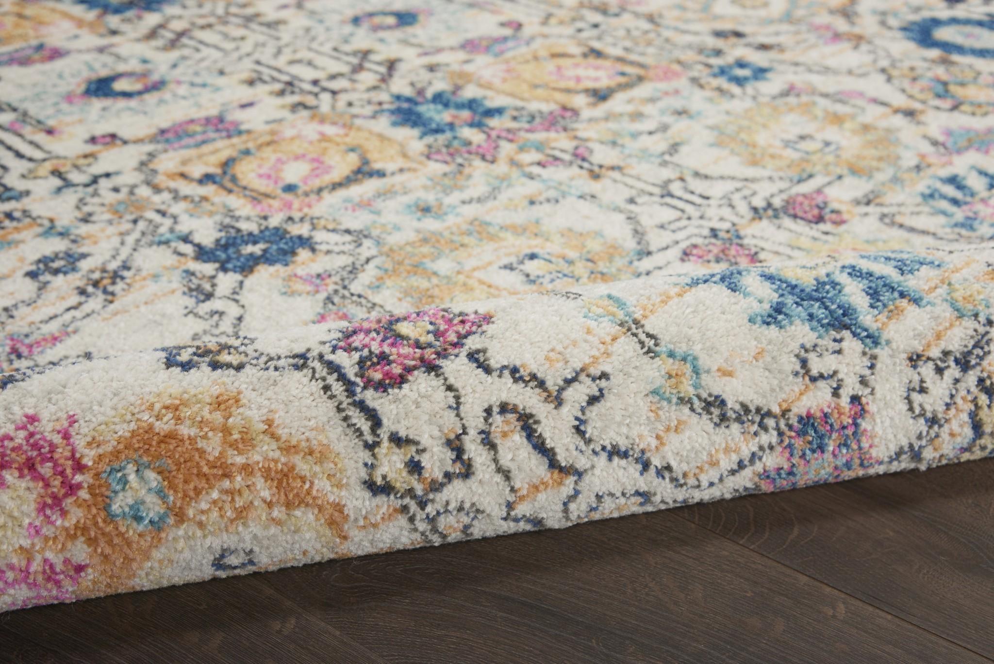 5’ Round Ivory and Multicolor Floral Buds Area Rug Default Title