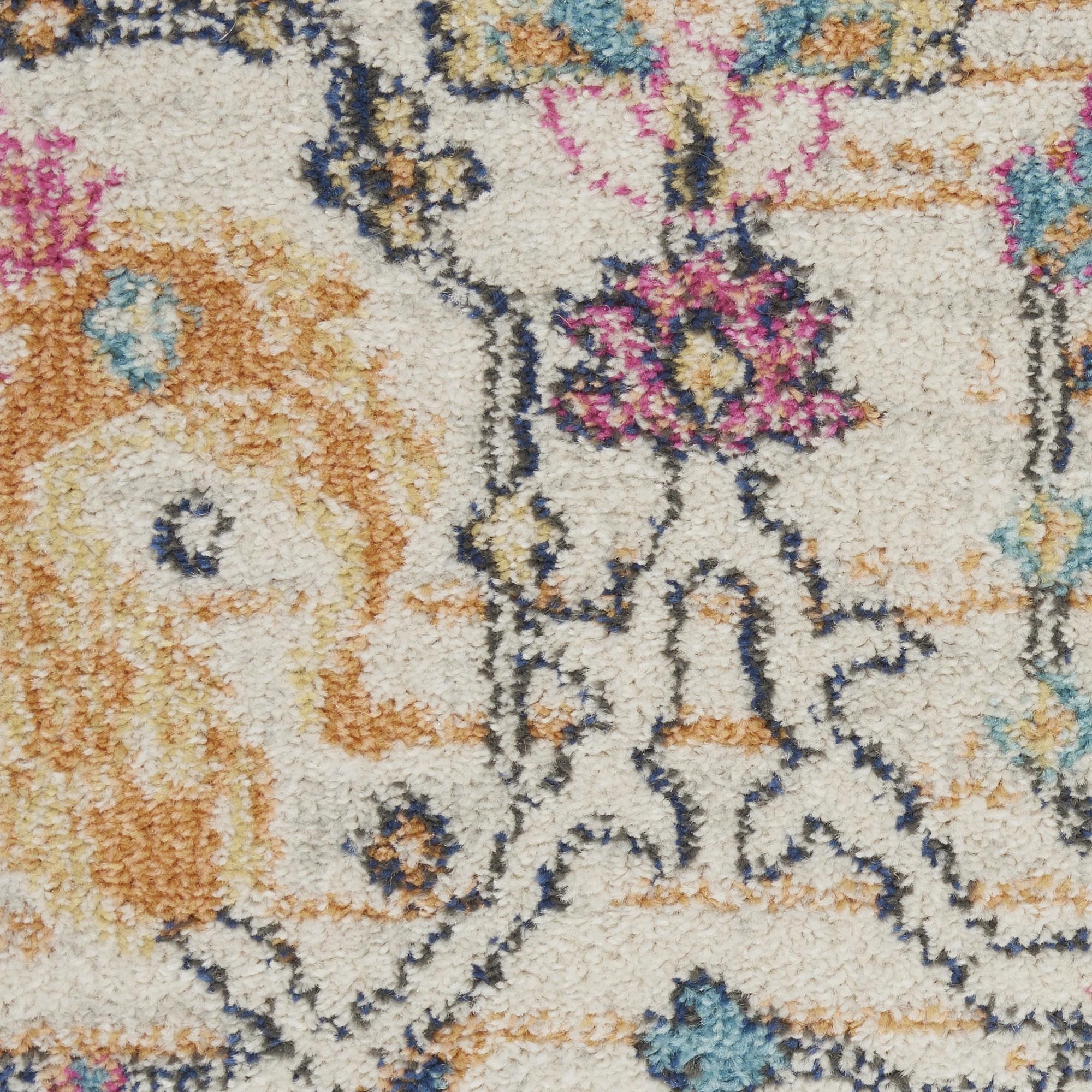 5’ Round Ivory and Multicolor Floral Buds Area Rug Default Title