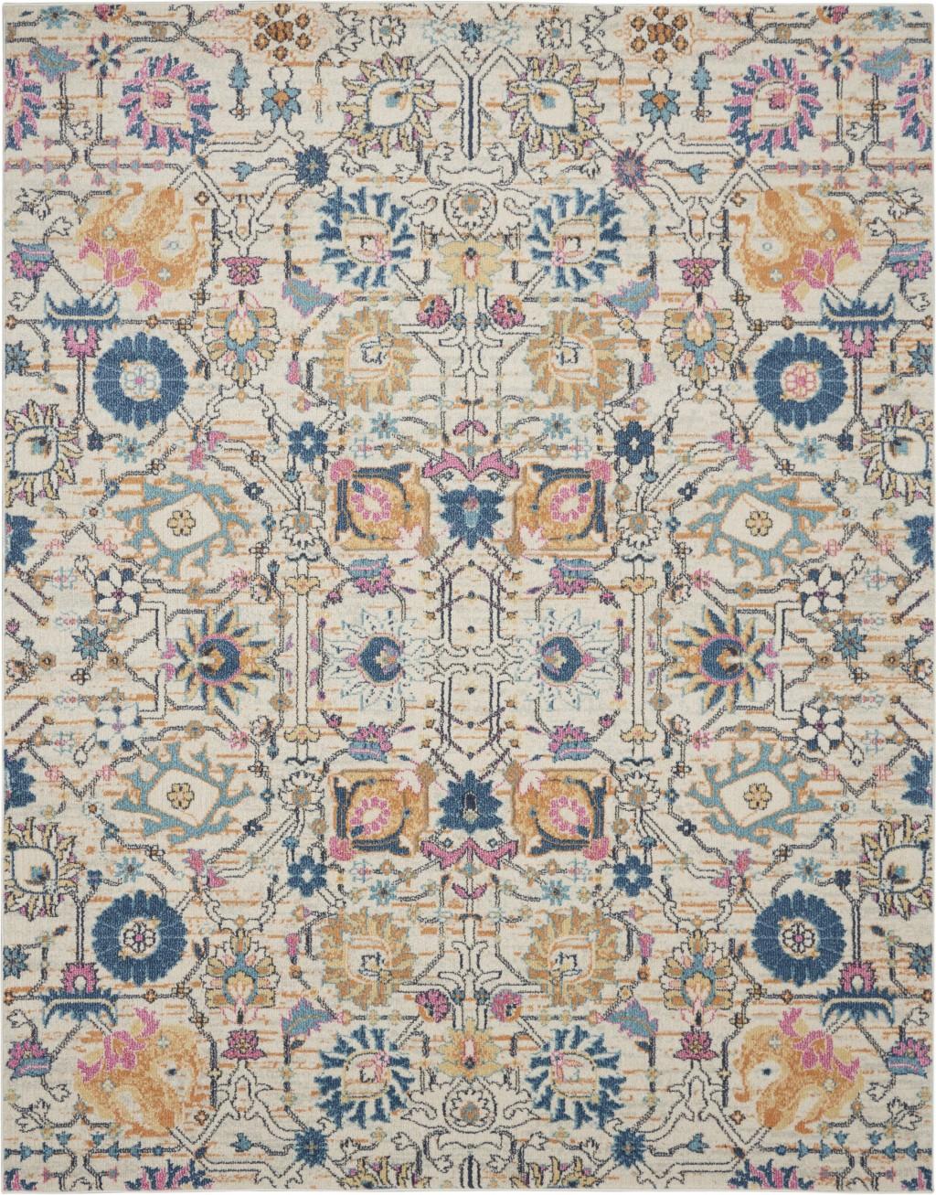 7’ x 10’ Ivory and Multicolor Floral Buds Area Rug Default Title