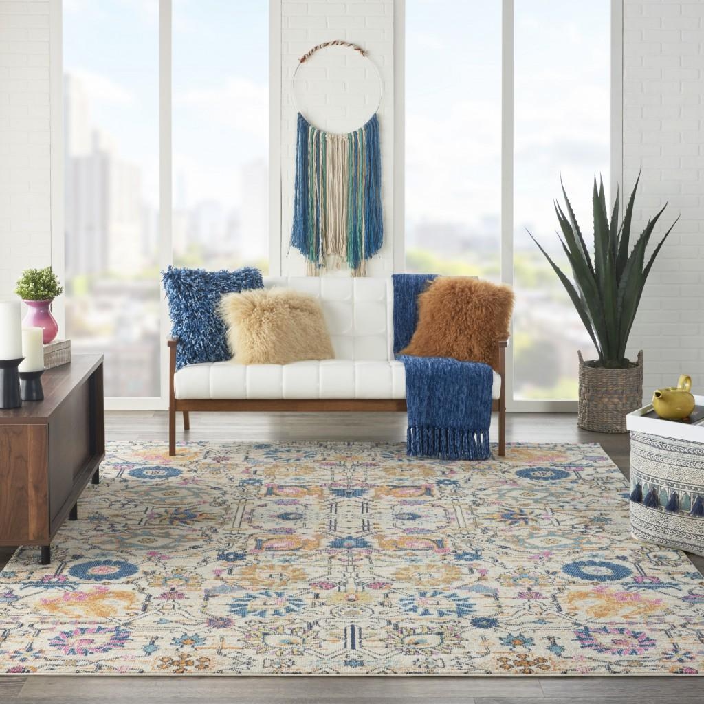 7’ x 10’ Ivory and Multicolor Floral Buds Area Rug Default Title
