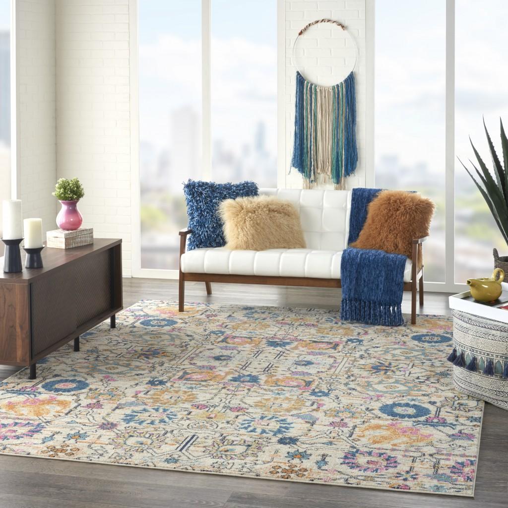 7’ x 10’ Ivory and Multicolor Floral Buds Area Rug Default Title