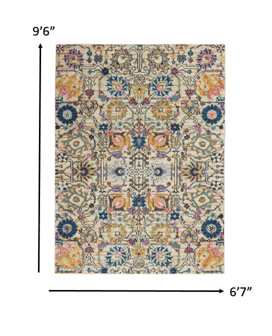 7’ x 10’ Ivory and Multicolor Floral Buds Area Rug Default Title
