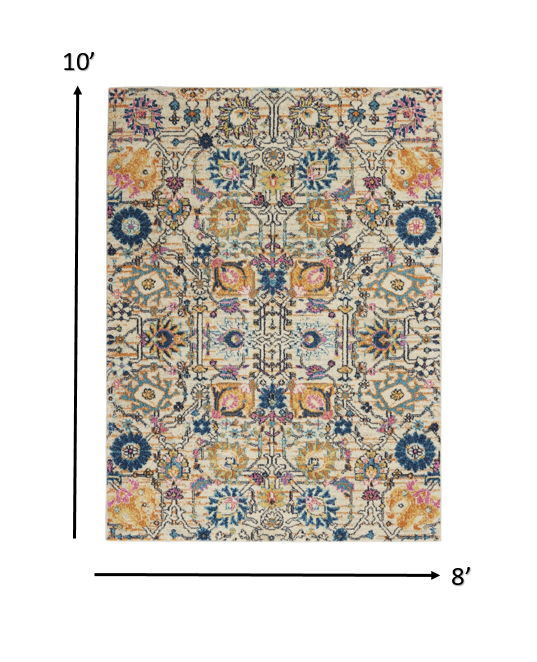 8’ x 10’ Ivory and Multicolor Floral Buds Area Rug Default Title