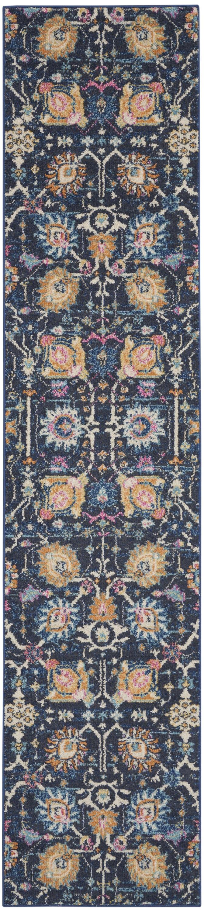 2’ x 10’ Navy Blue Floral Buds Runner Rug