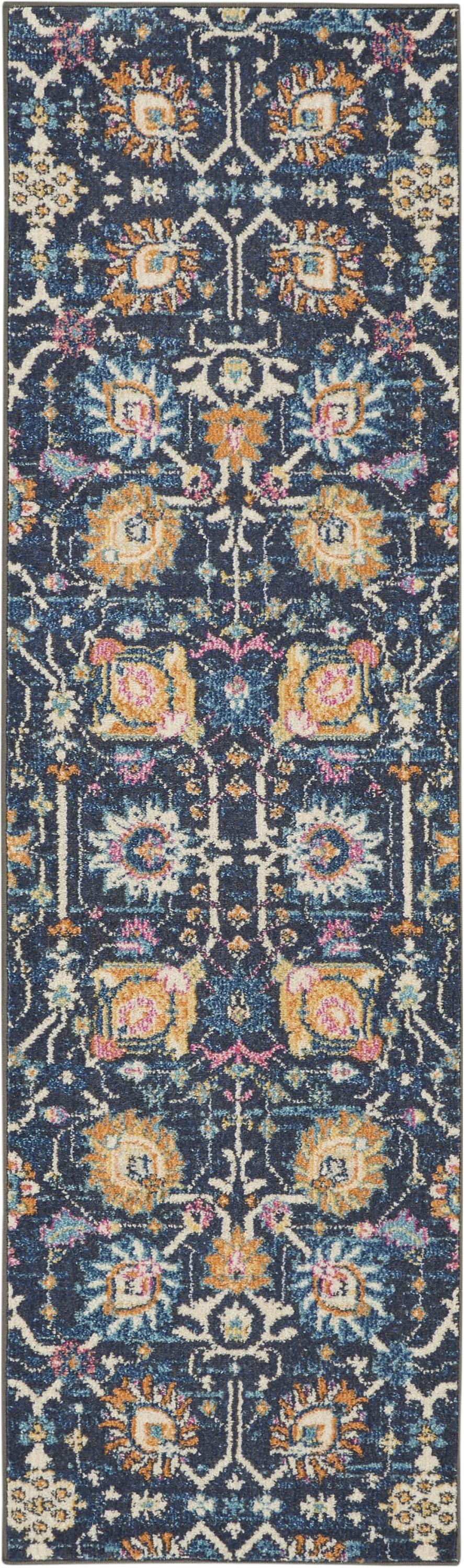 2’ x 8’ Navy Blue Floral Buds Runner Rug