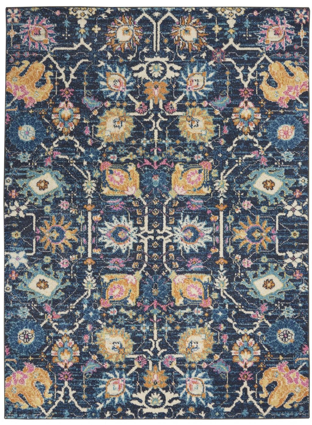 5’ x 7’ Navy Blue Floral Buds Area Rug Default Title