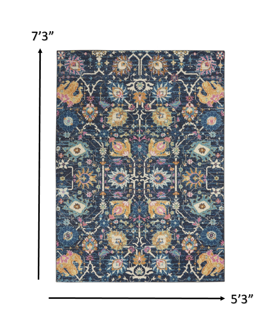 5’ x 7’ Navy Blue Floral Buds Area Rug