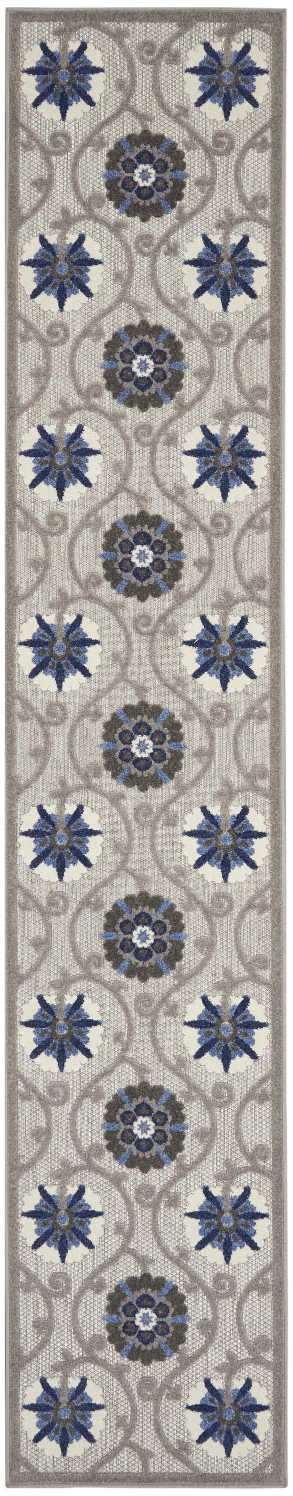 2’ x 12’ Gray and Blue Indoor Outdoor Runner Rug