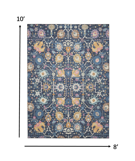 8’ x 10’ Navy Blue Floral Buds Area Rug