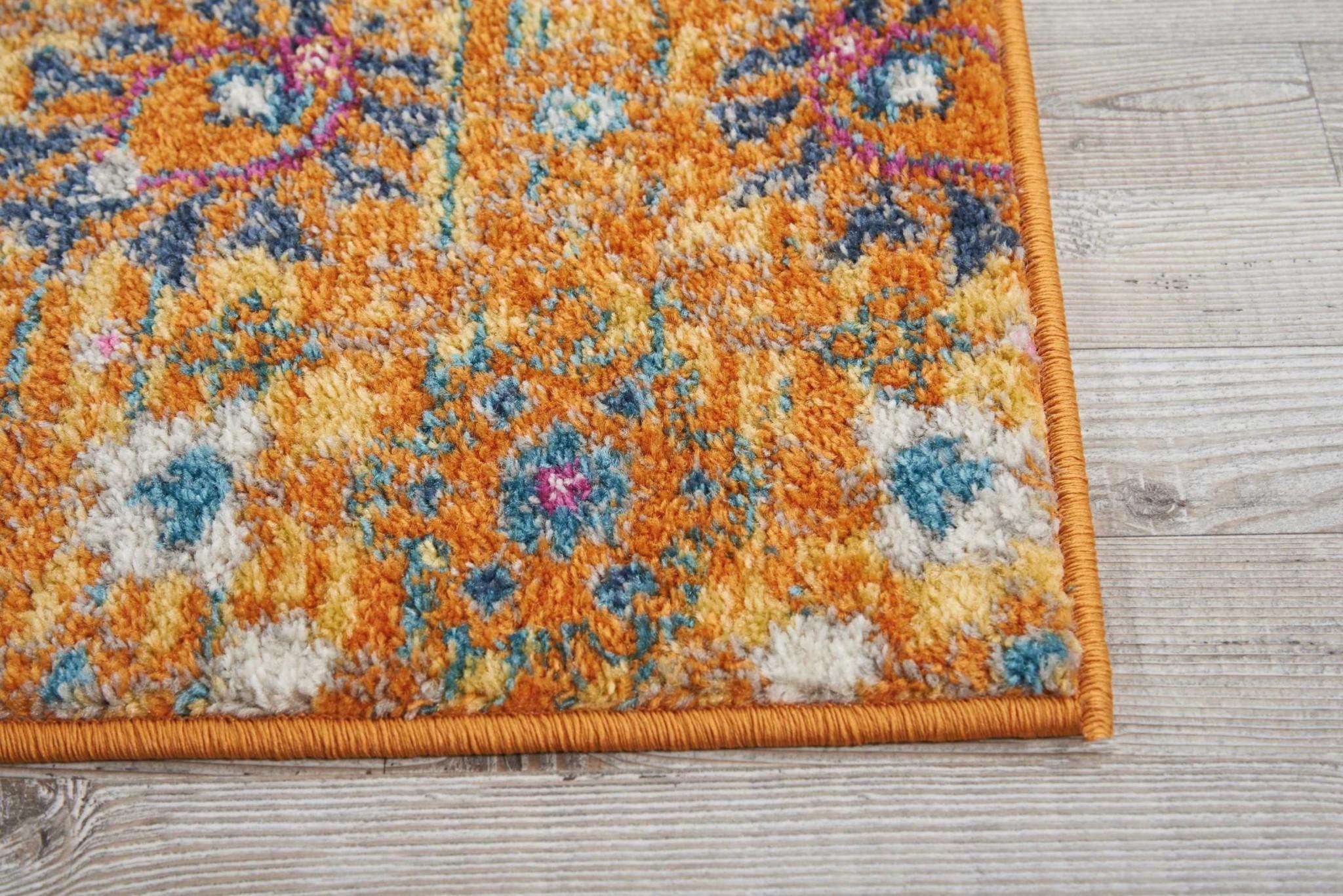 2’ x 8’ Sun Gold and Navy Distressed Runner Rug