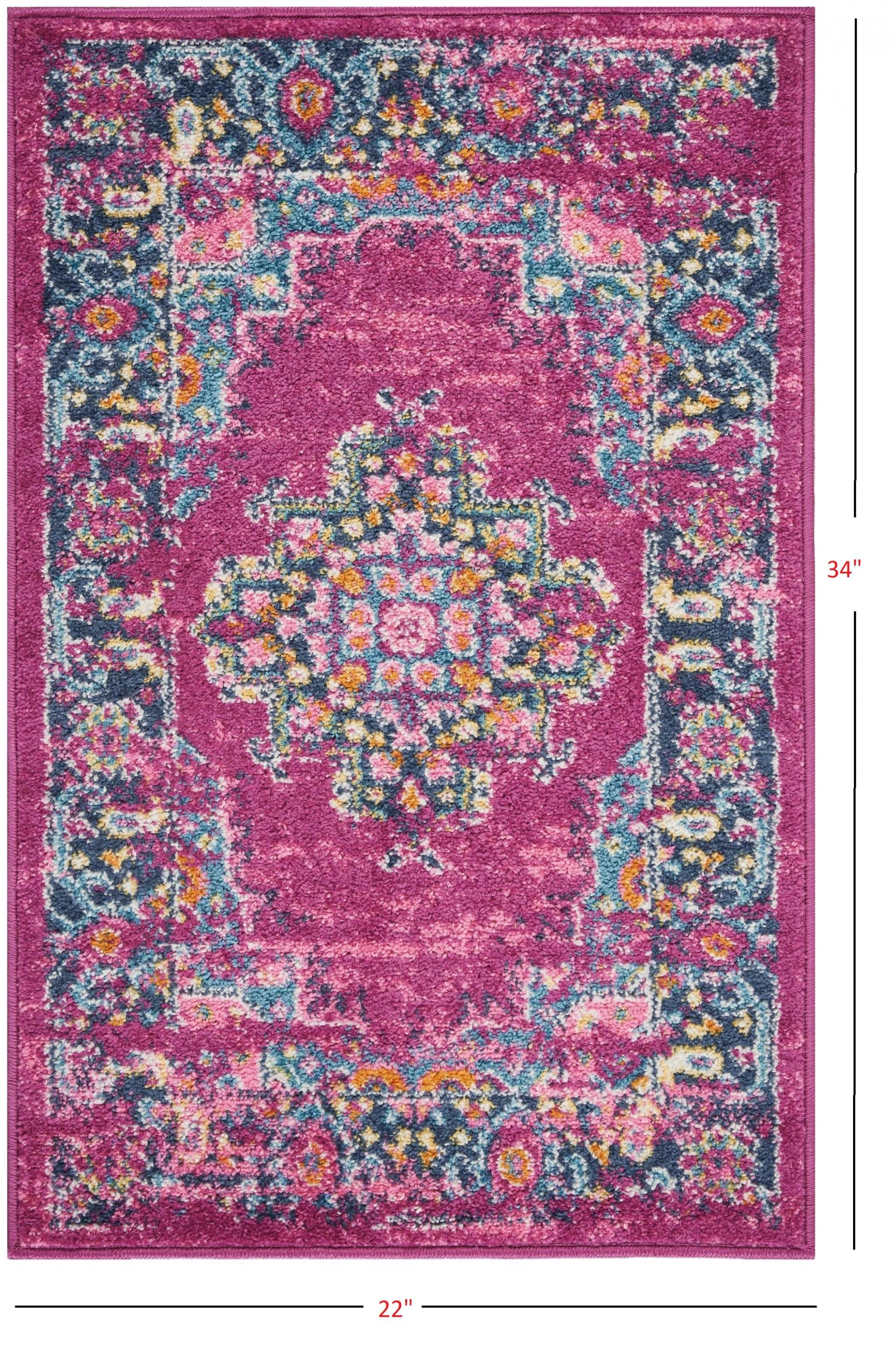 2’ x 3’ Fuchsia and Blue Distressed Scatter Rug