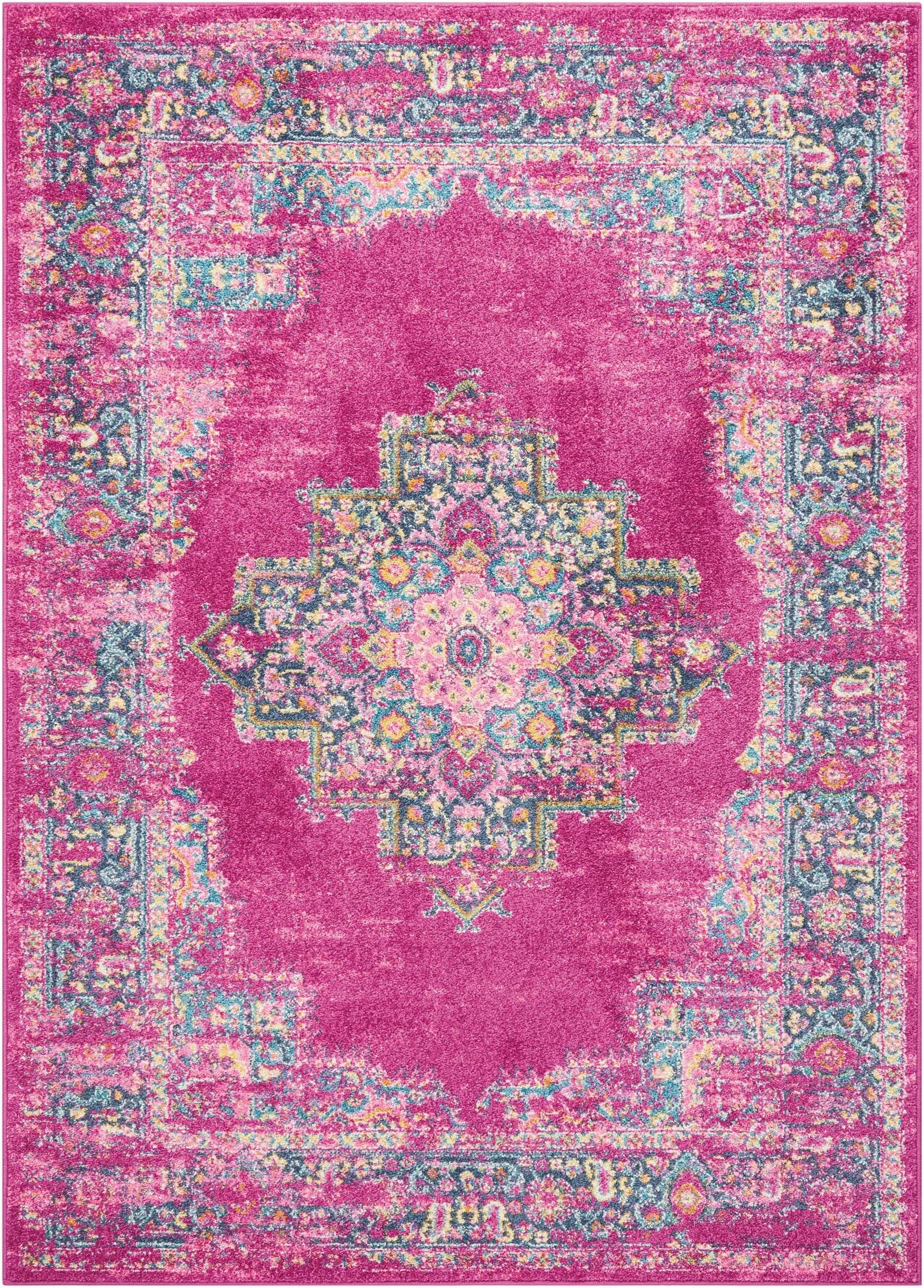 5’ x 7’ Fuchsia and Blue Distressed Area Rug Default Title