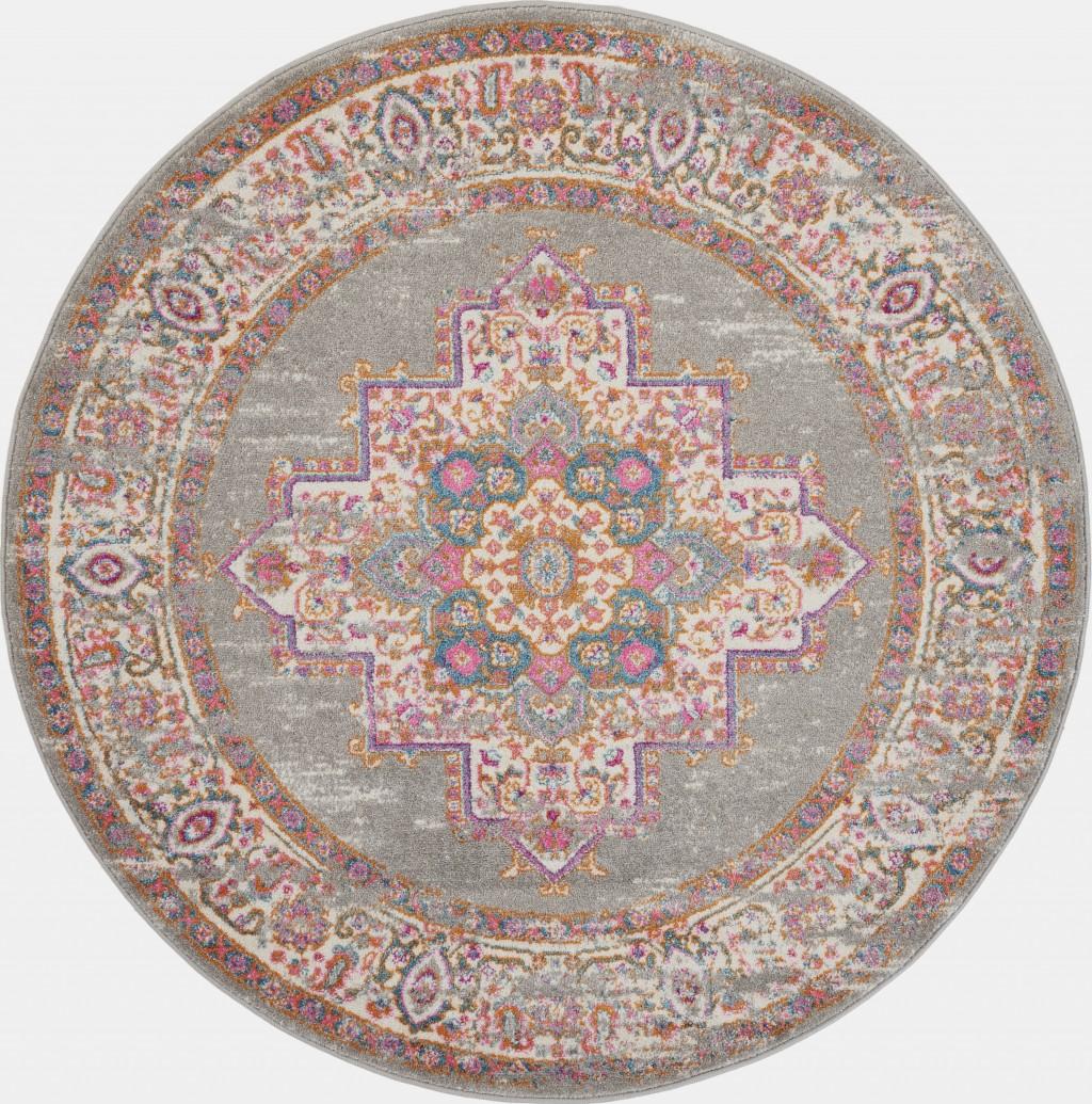 5’ Round Gray and Gold Medallion Area Rug Default Title