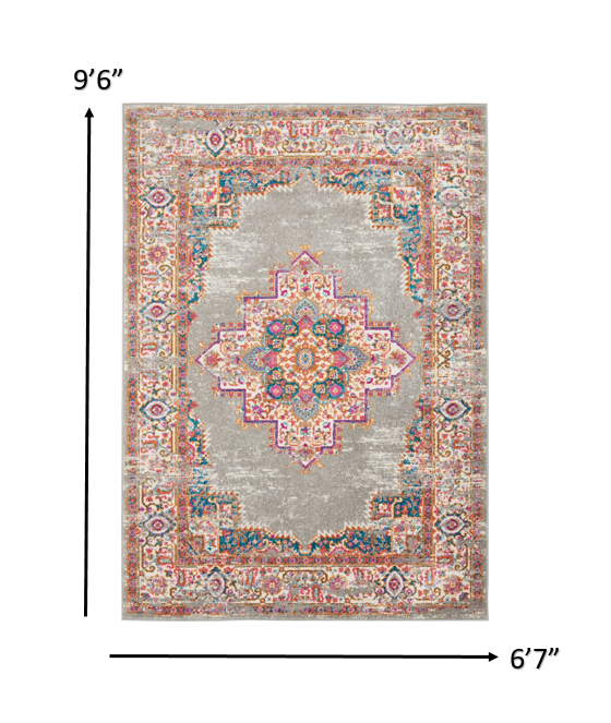 7’ x 10’ Gray and Gold Medallion Area Rug