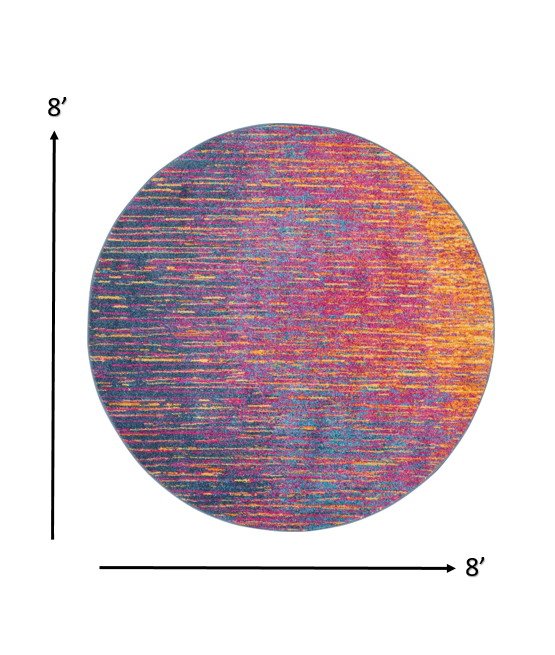 8’ Round Rainbow  Abstract Striations Area Rug