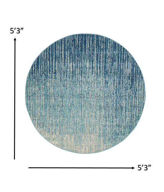 5’ Round Navy and Light Blue Abstract Area Rug