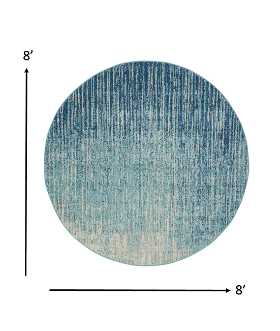 8’ Round Navy and Light Blue Abstract Area Rug