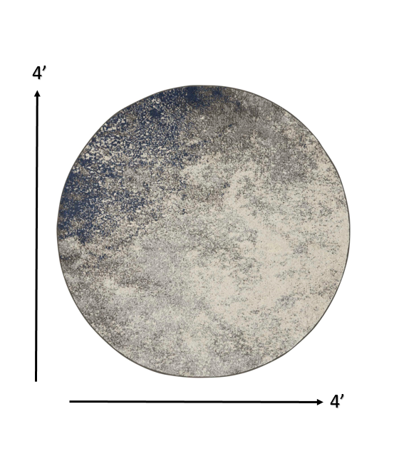 4’ Round Charcoal and Ivory Abstract Area Rug