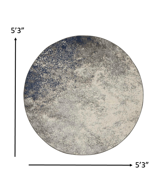 5’ Round Charcoal and Ivory Abstract Area Rug