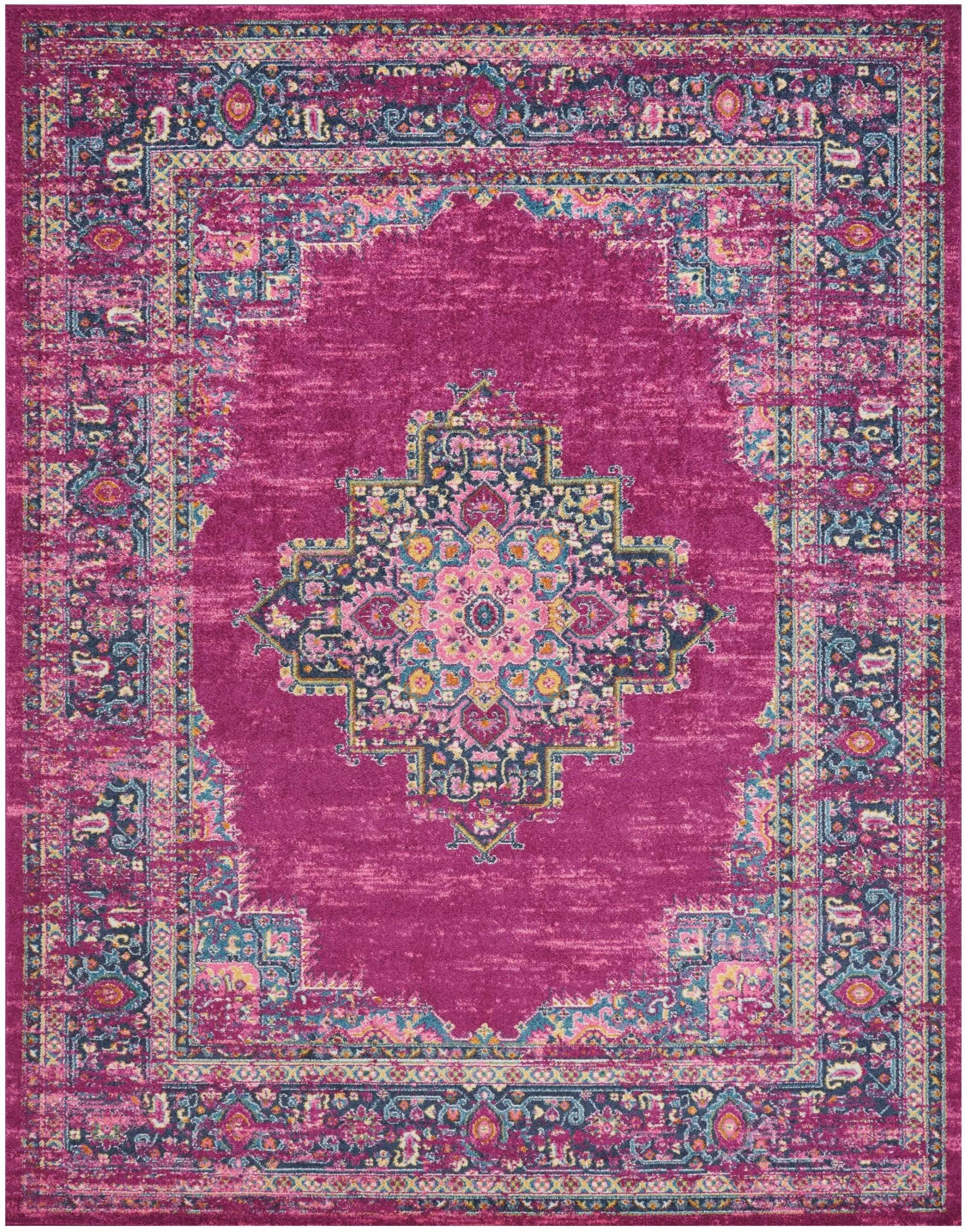 8’ x 10’ Fuchsia and Blue Distressed Area Rug Default Title