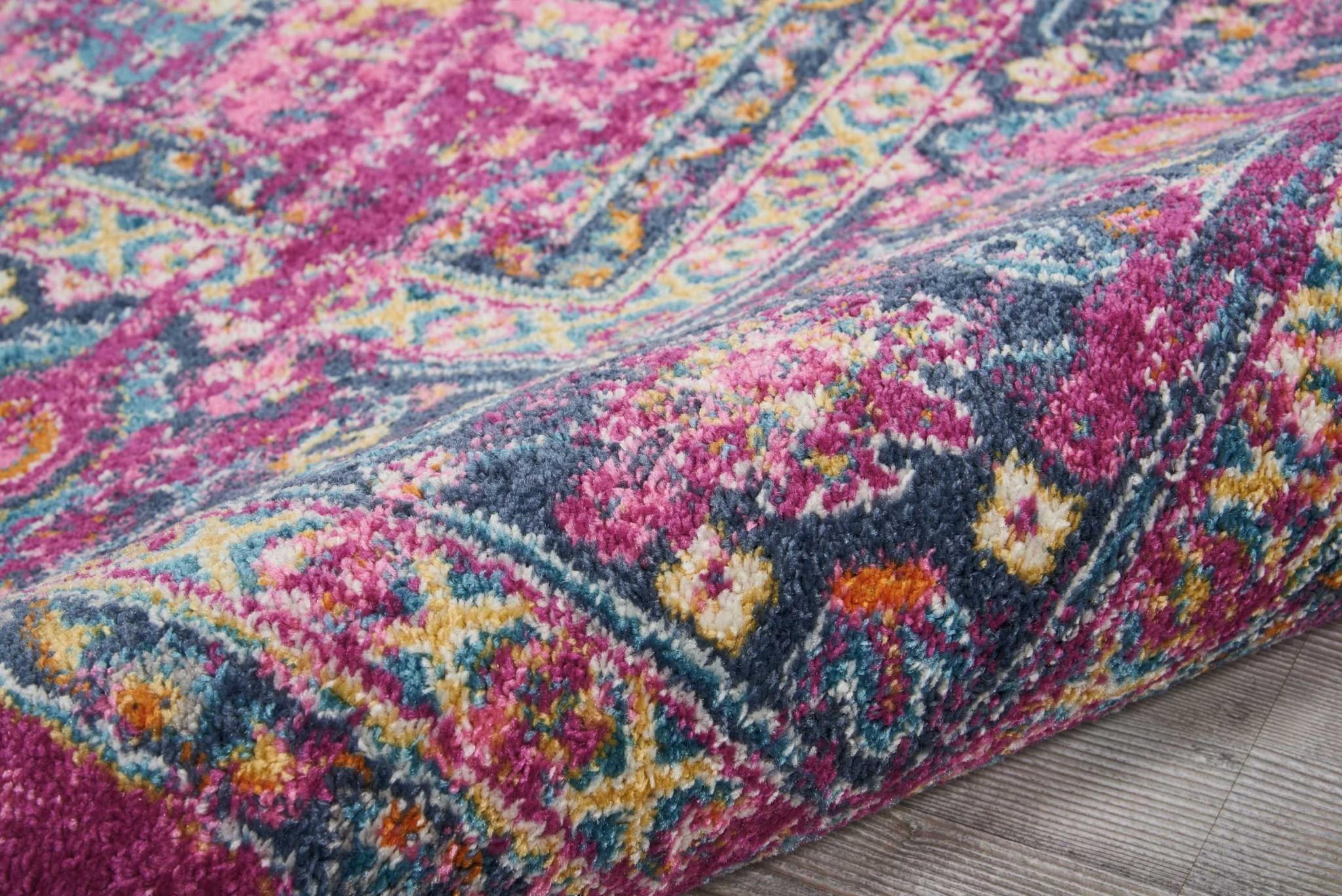 8’ x 10’ Fuchsia and Blue Distressed Area Rug