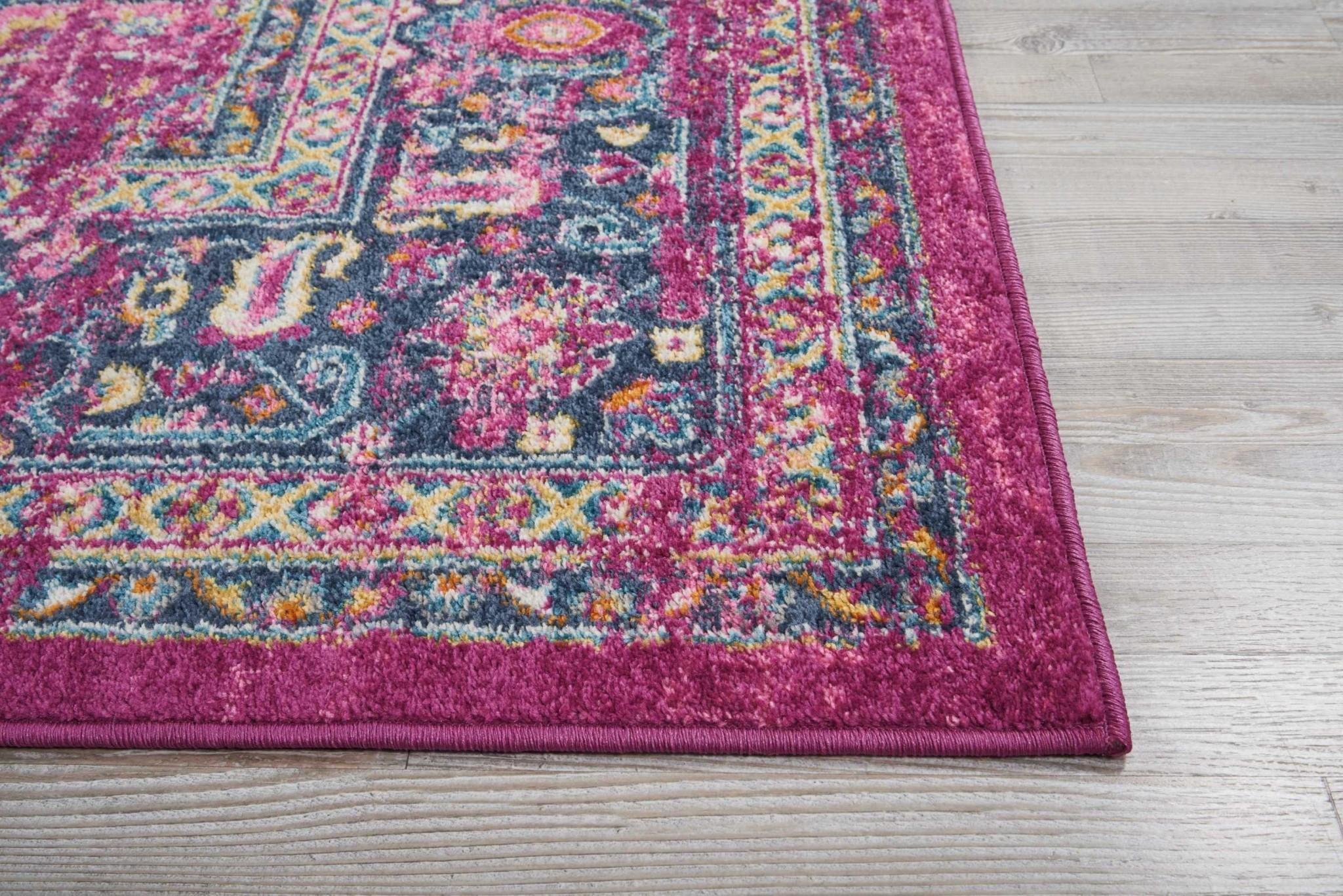 8’ x 10’ Fuchsia and Blue Distressed Area Rug