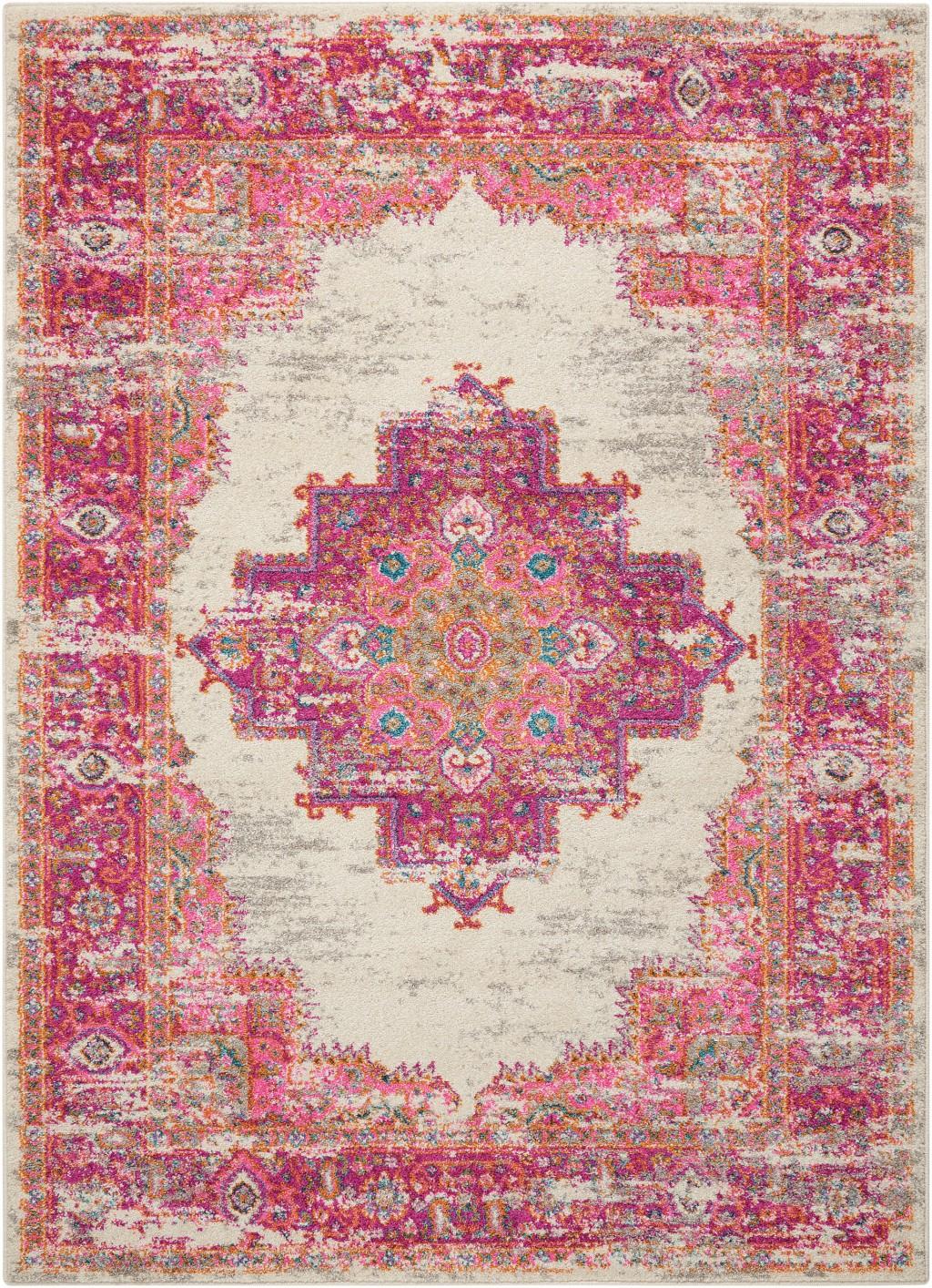 4’ x 6' Ivory and Fuchsia Distressed Area Rug Default Title