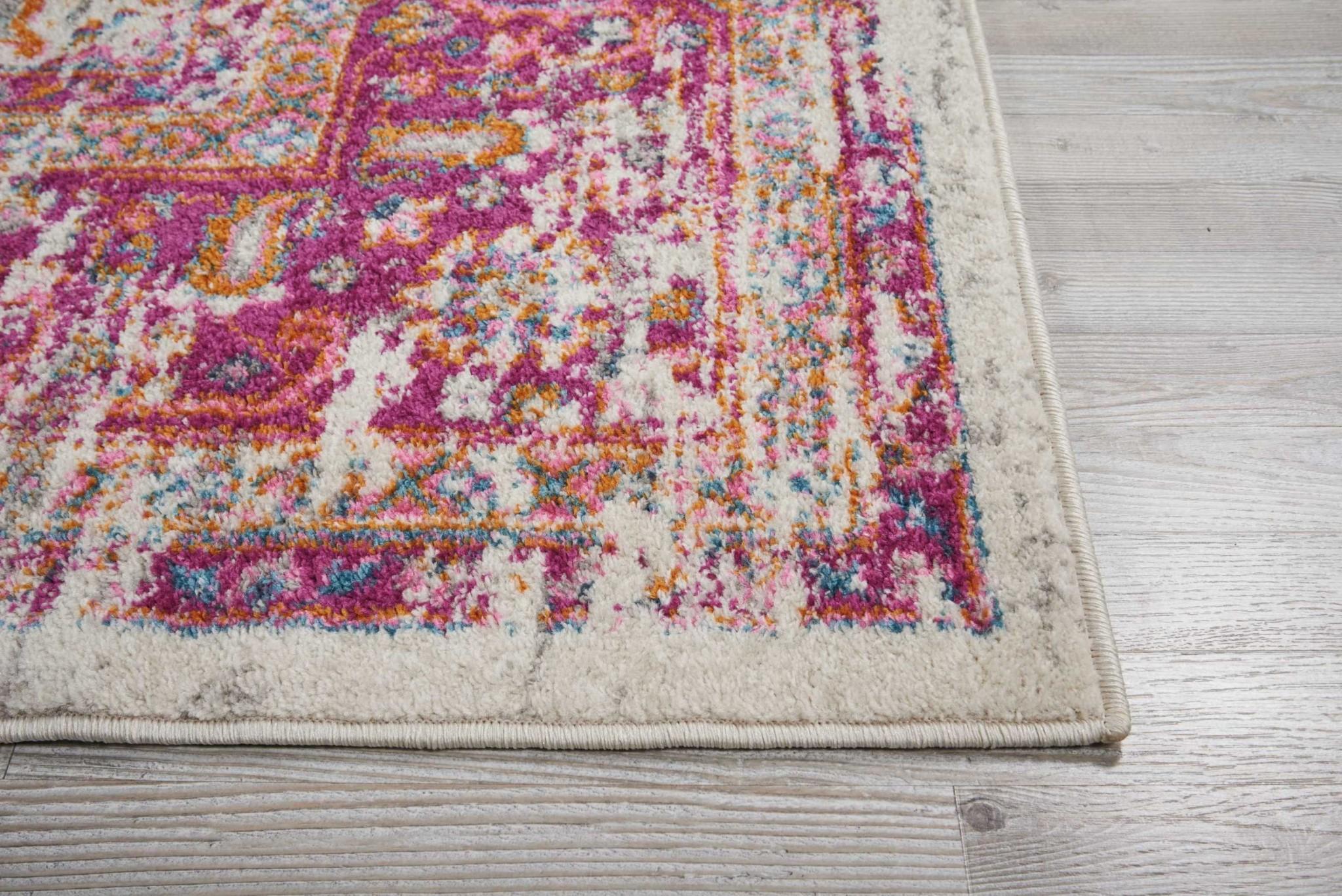 8’ x 10' Ivory and Fuchsia Distressed Area Rug