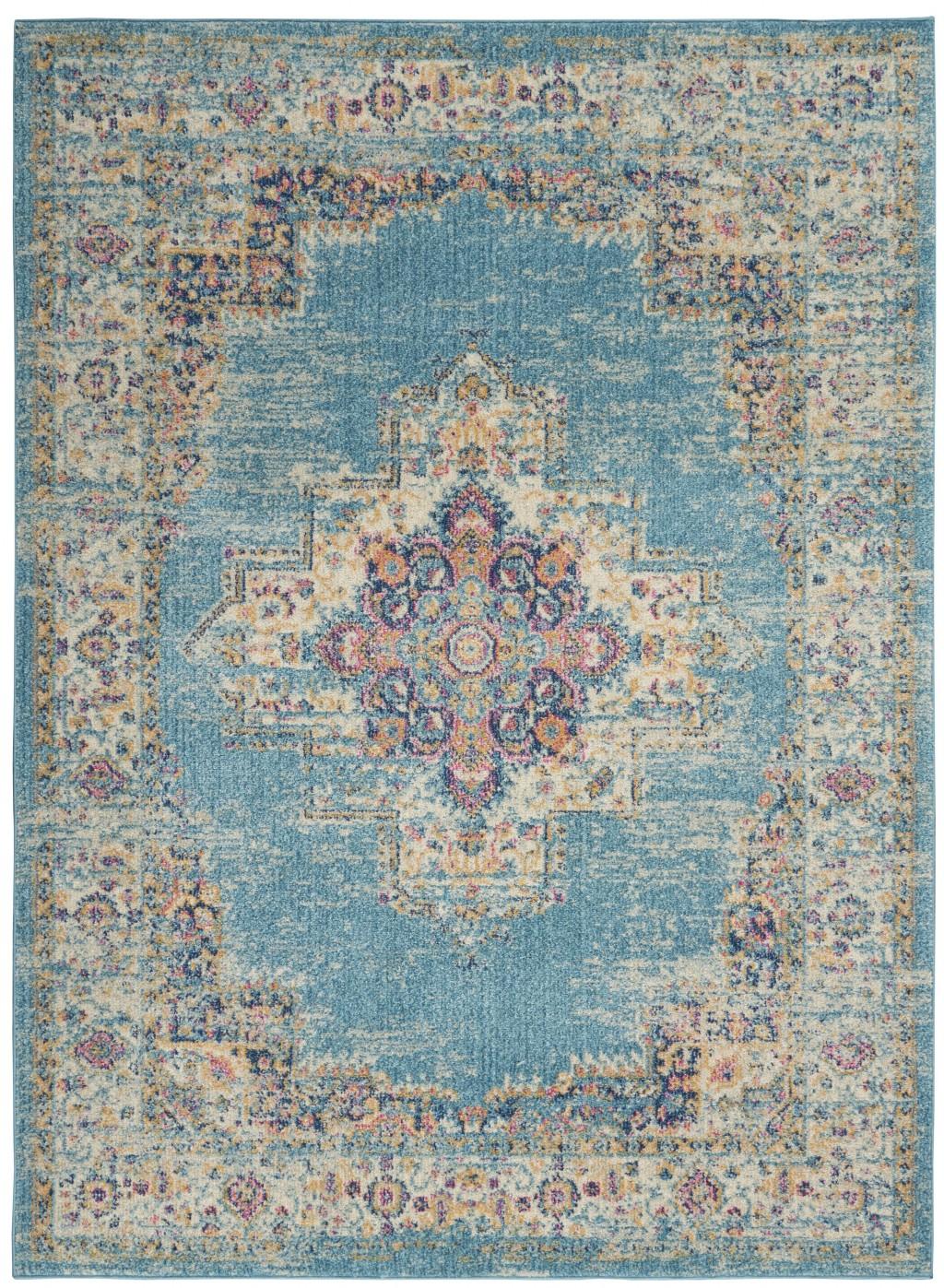 5’x7’ Light Blue Distressed Medallion Area Rug Default Title