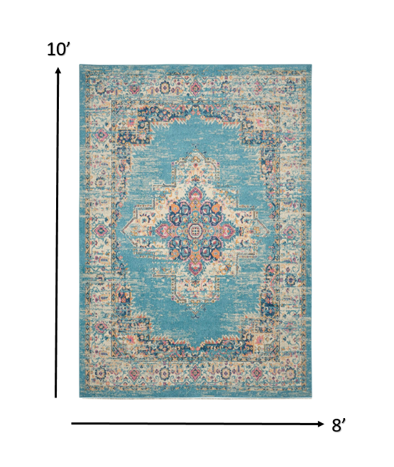 8’x10’ Light Blue Distressed Medallion Area Rug