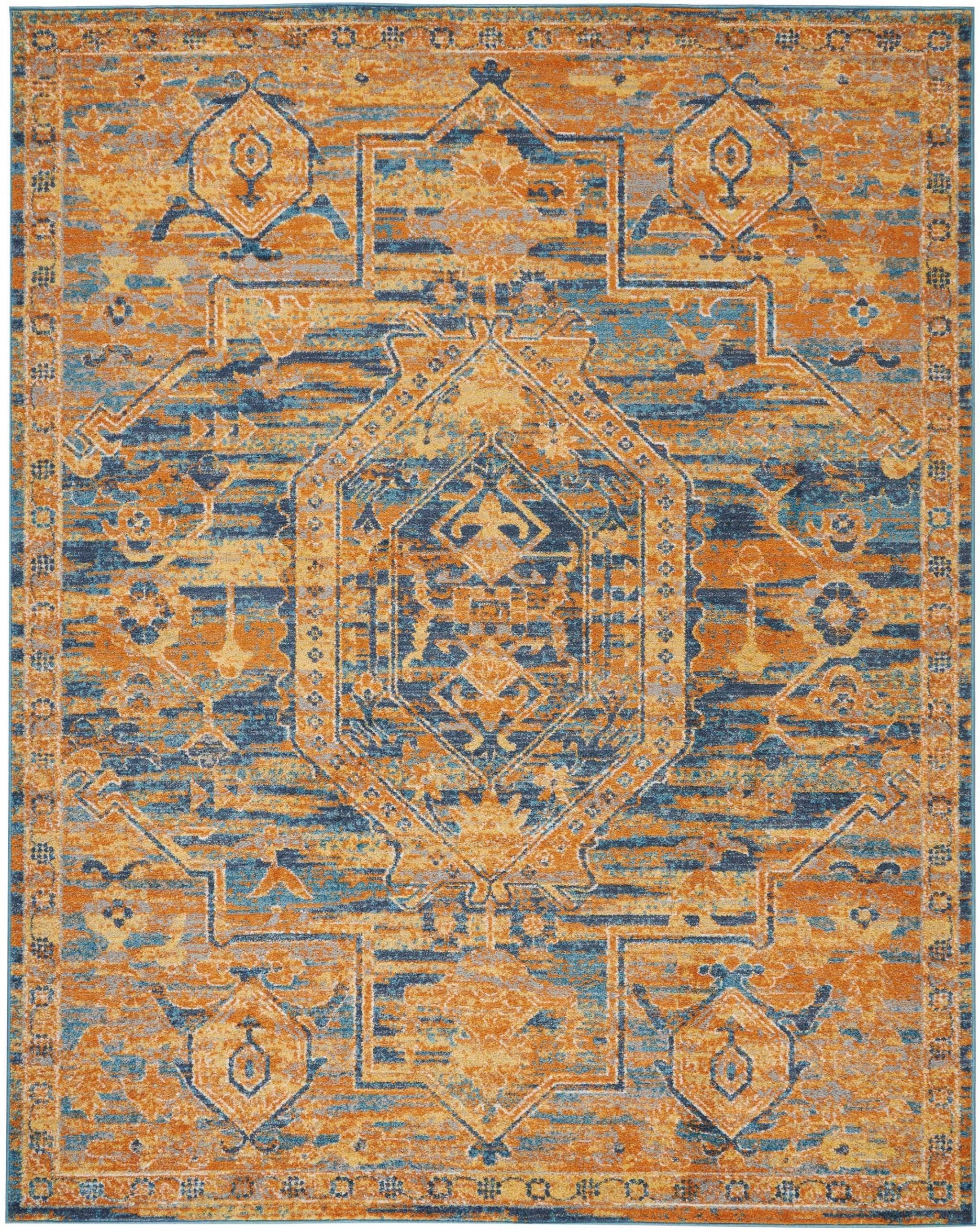 8’ x 10’ Gold and Blue Antique Area Rug Default Title