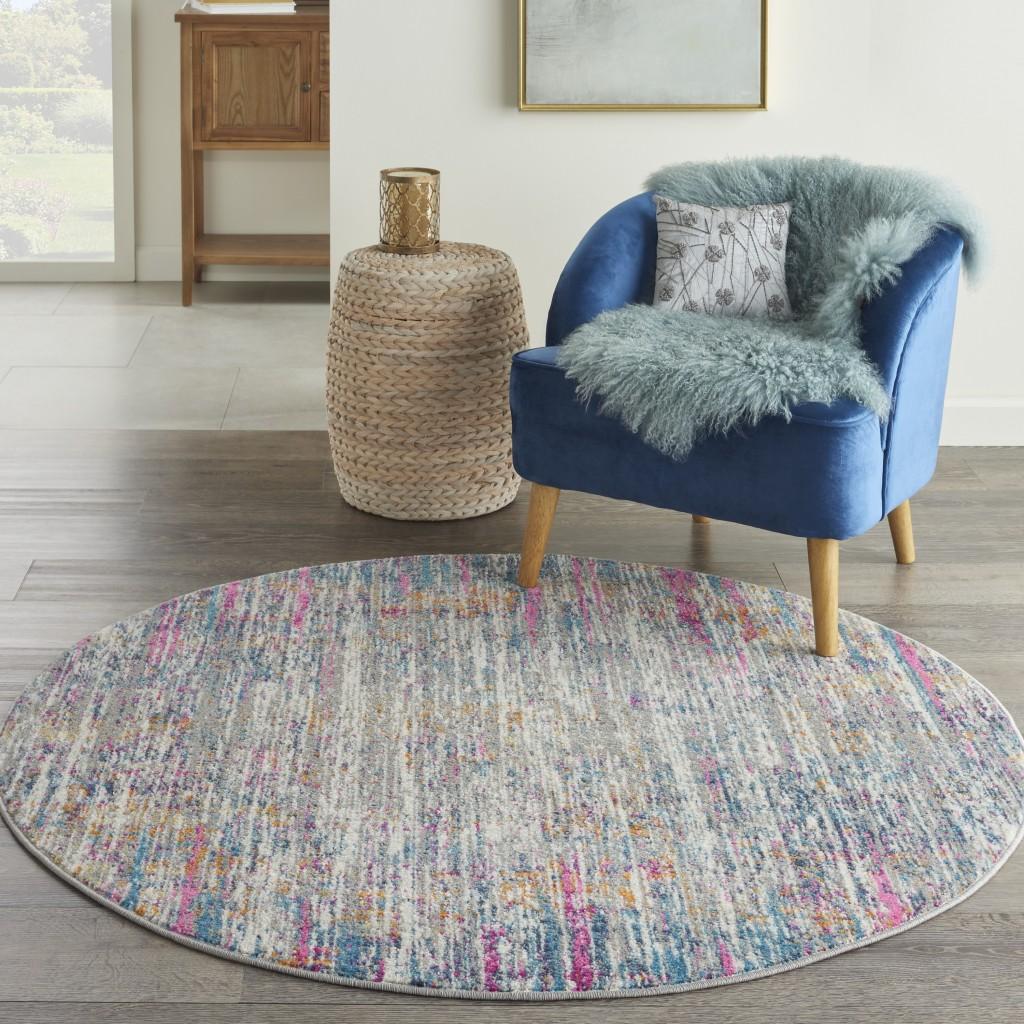 5’ Round Ivory Abstract Striations Area Rug Default Title