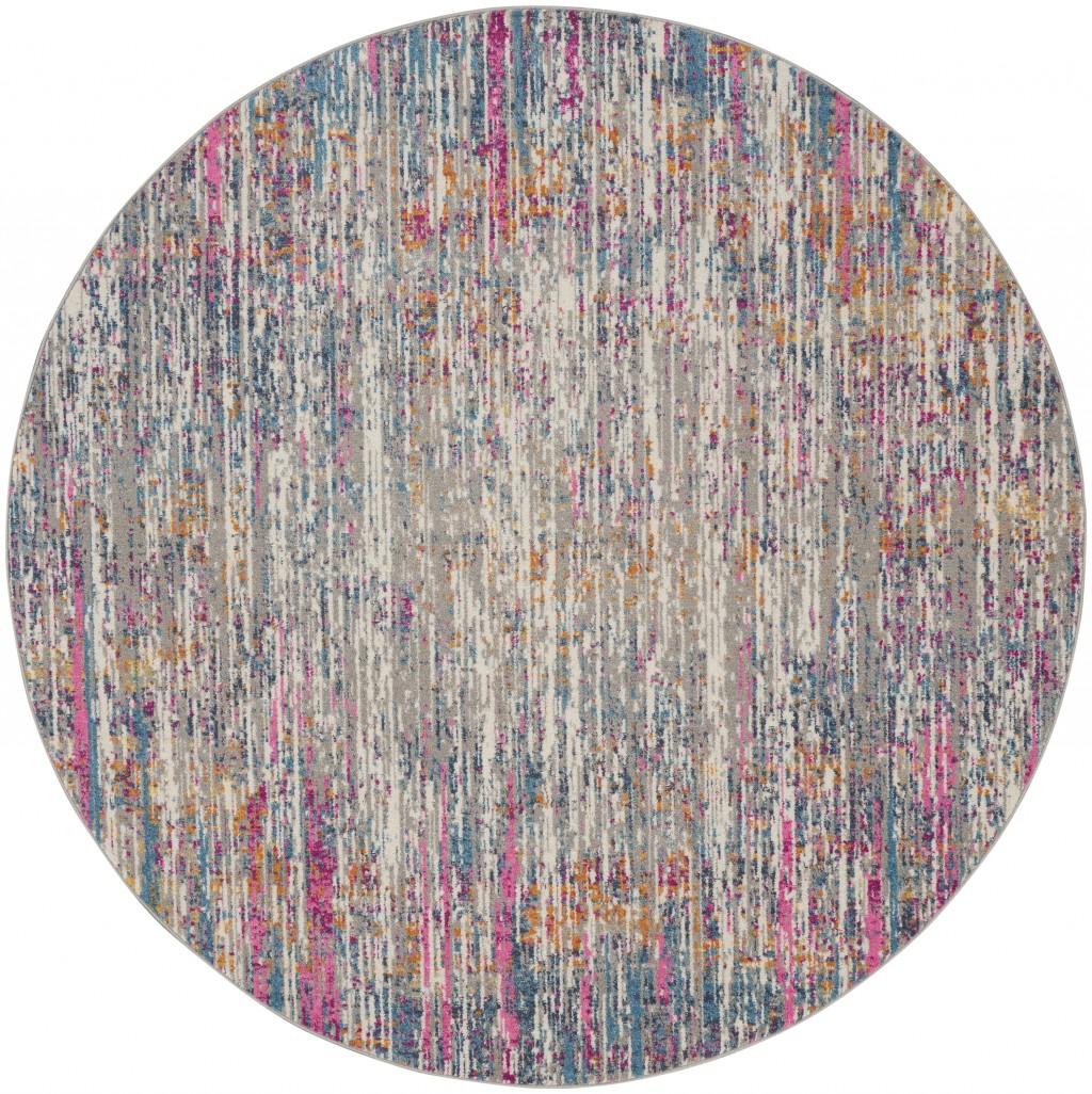 8’ Round Ivory Abstract Striations Area Rug Default Title
