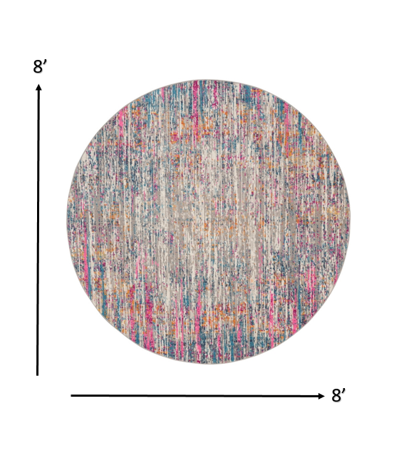 8’ Round Ivory Abstract Striations Area Rug