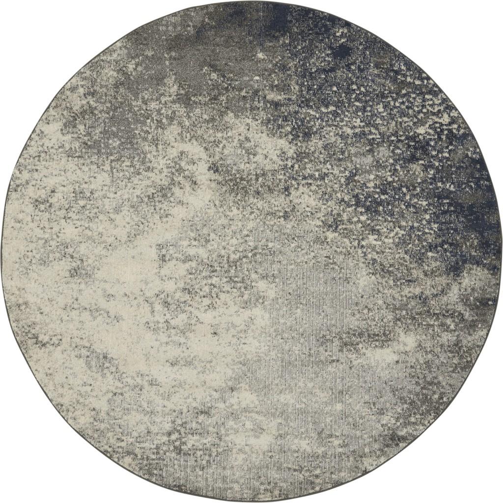 8’ Round Charcoal and Ivory Abstract Area Rug