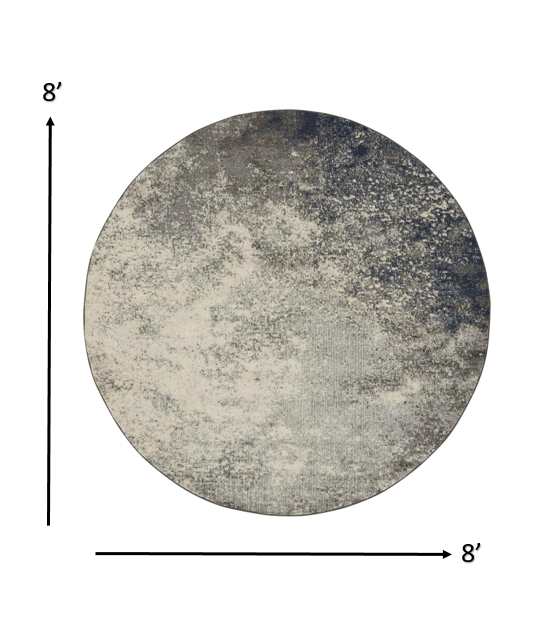 8’ Round Charcoal and Ivory Abstract Area Rug