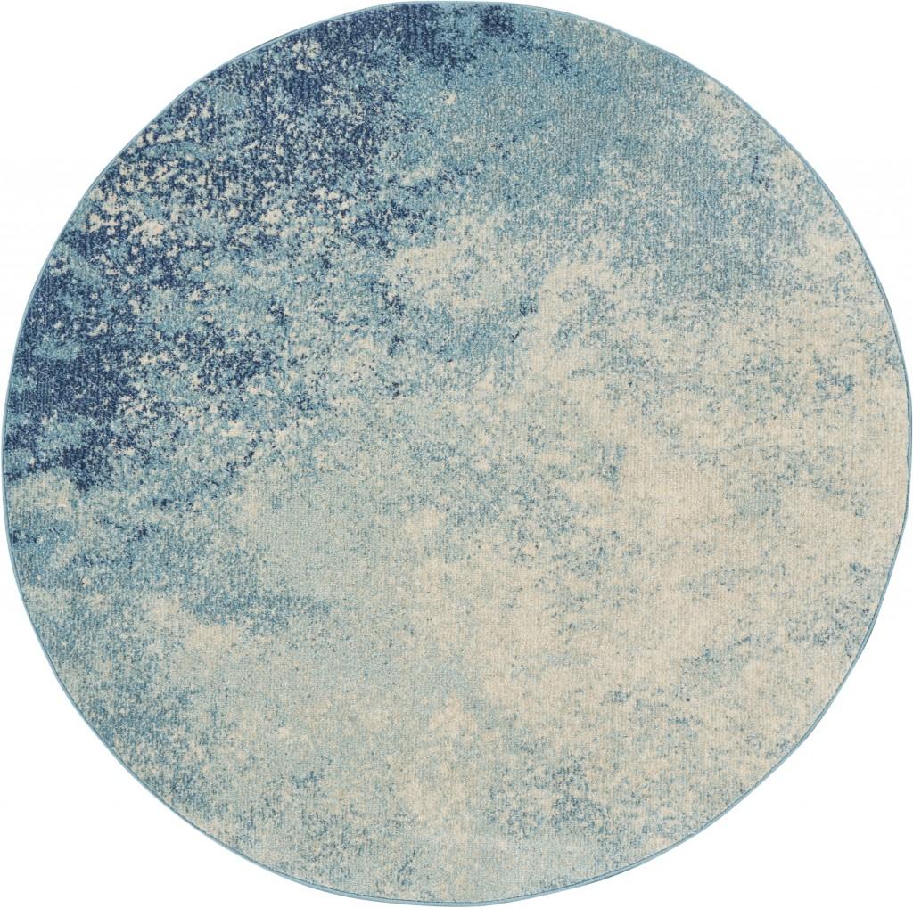 4’ Round Light Blue and Ivory Abstract Sky Area Rug Default Title