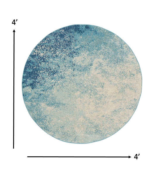 4’ Round Light Blue and Ivory Abstract Sky Area Rug