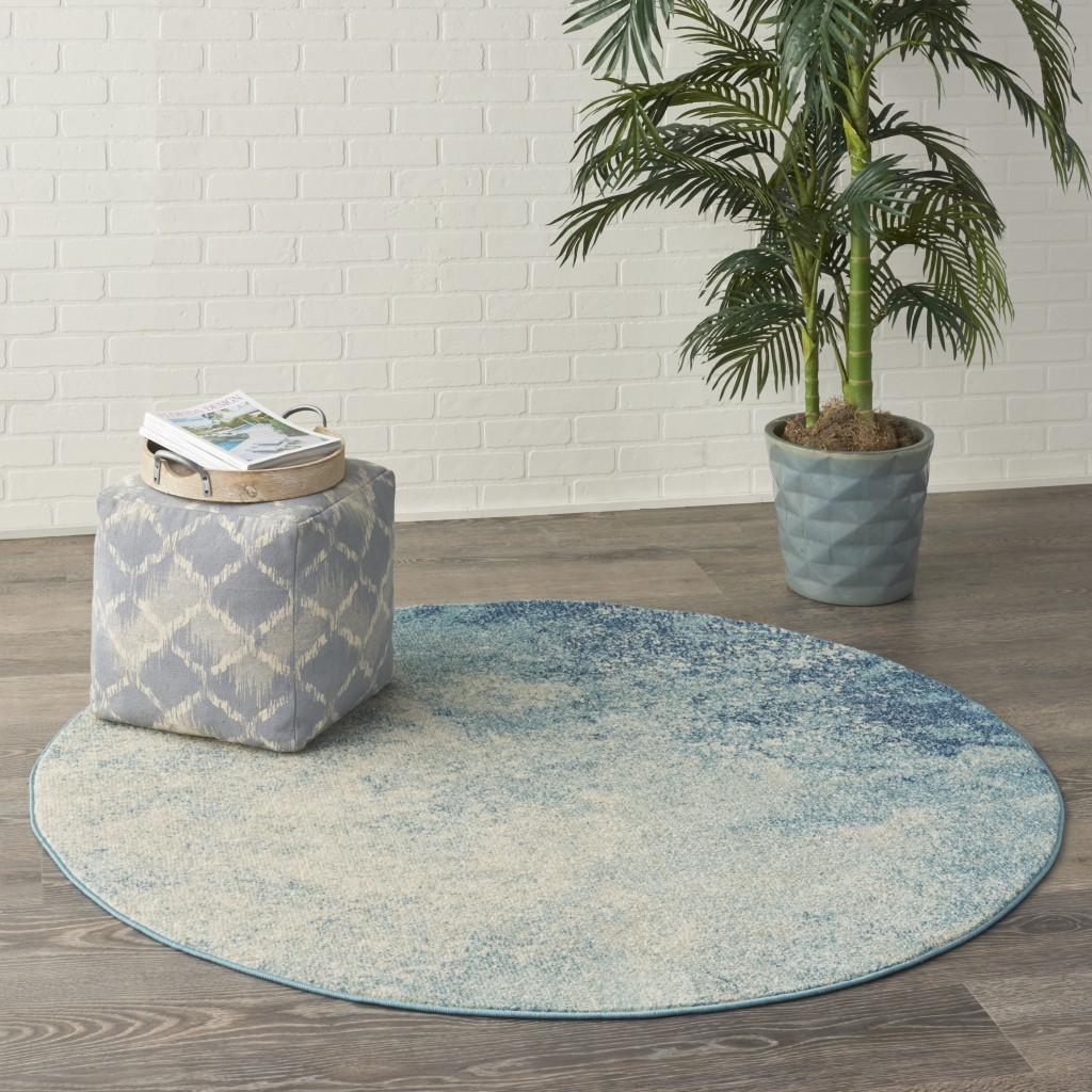 5’ Round Light Blue and Ivory Abstract Sky Area Rug