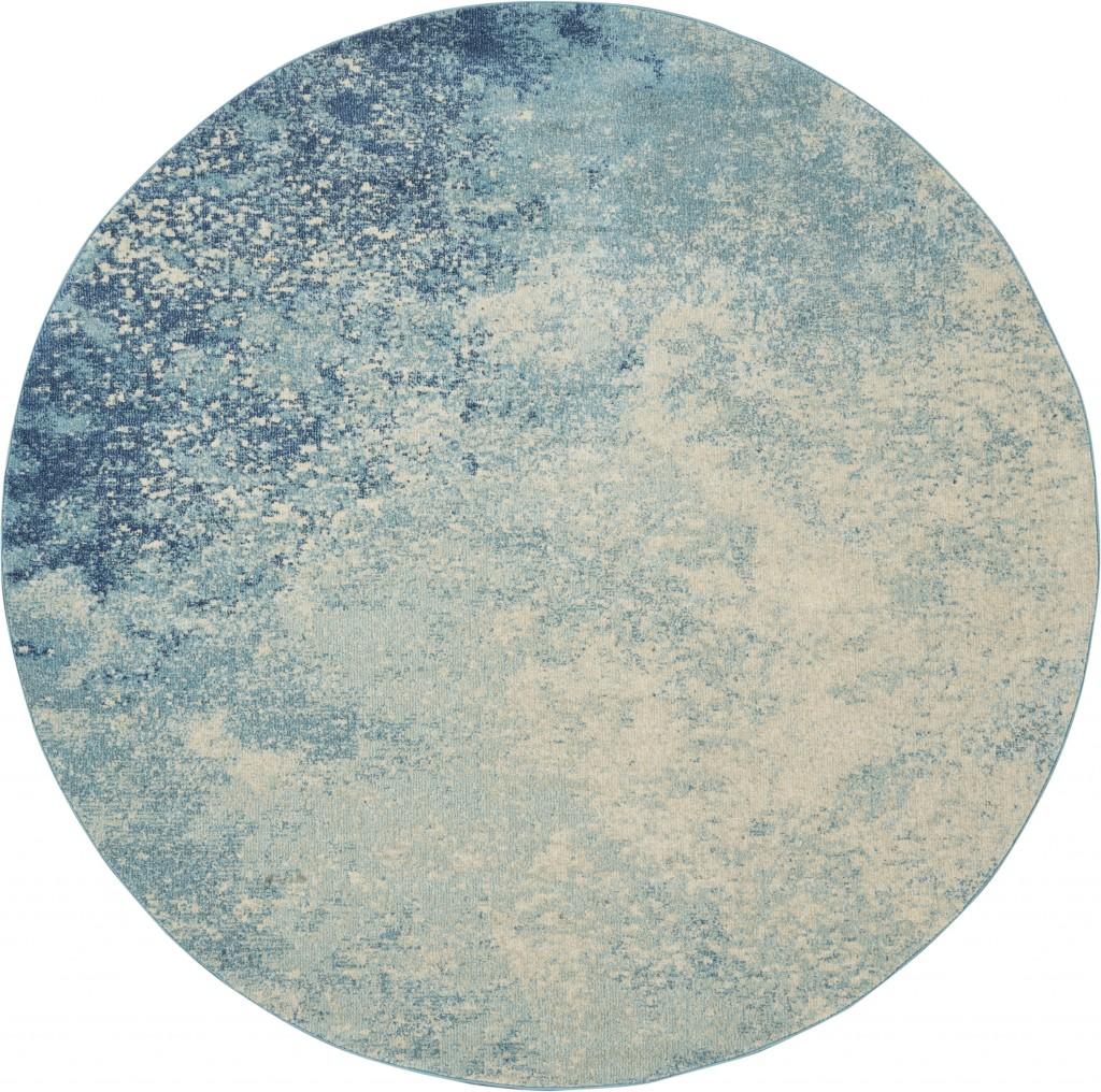 8’ Round Light Blue and Ivory Abstract Sky Area Rug Default Title