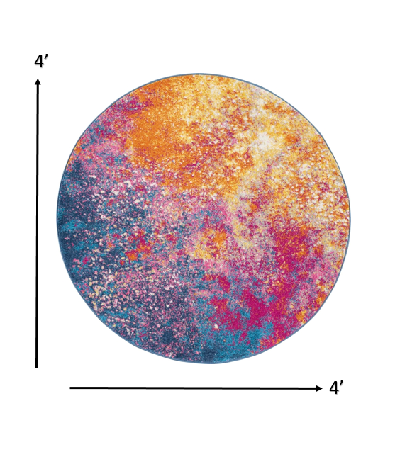 4’ Round Abstract Brights Sunburst Area Rug